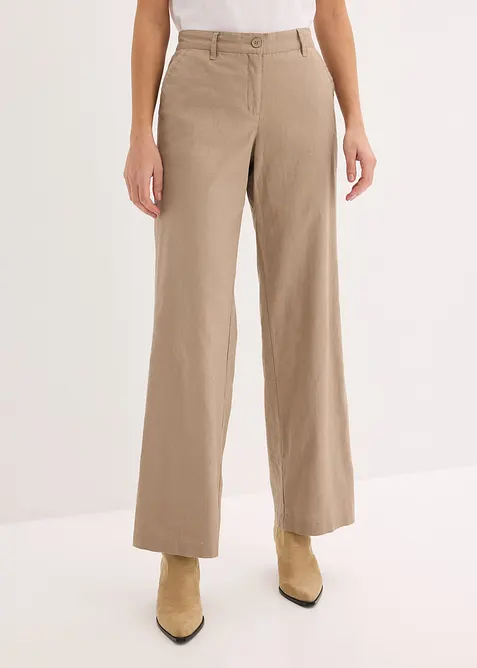 Pantalon tiss&eacute; en lin et coton, bonprix