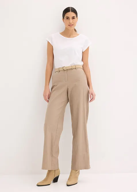 Pantalon tiss&eacute; en lin et coton, bonprix