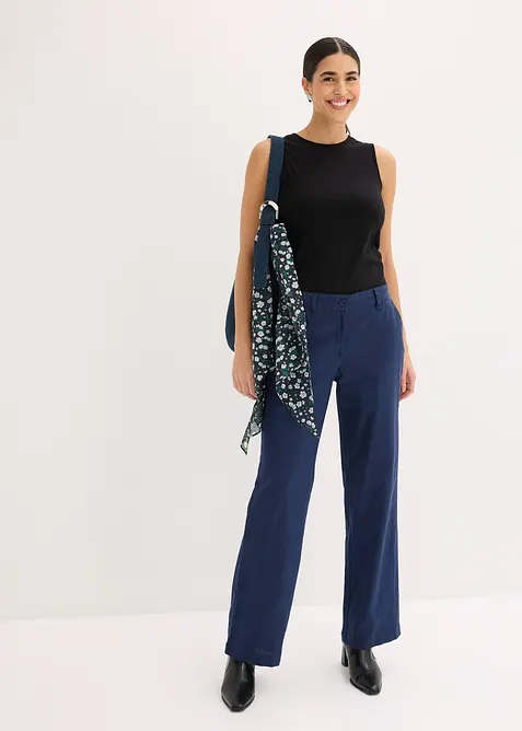 Pantalon tiss&eacute; en lin et coton, bonprix