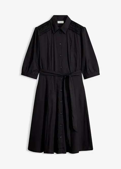 Robe-chemise avec dentelle et lien &agrave; nouer, bonprix