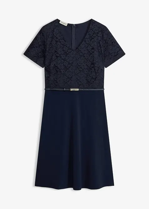 Robe courte avec ceinture et dentelle, bonprix