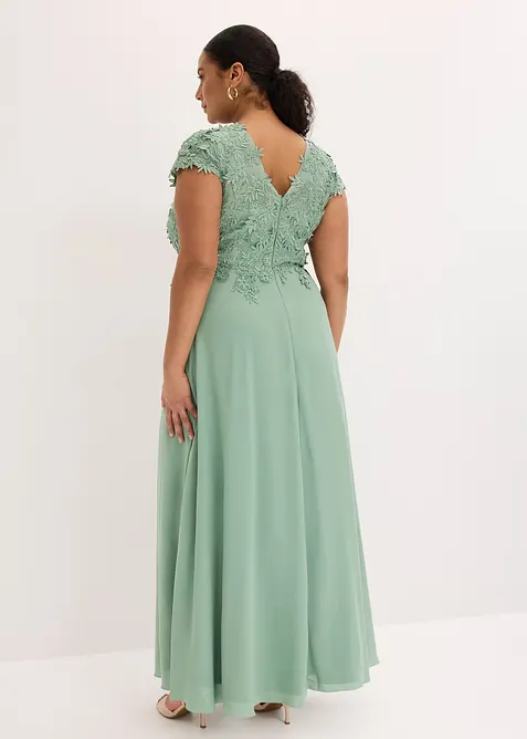 Robe midi en tulle d&eacute;licat avec dentelle, bonprix