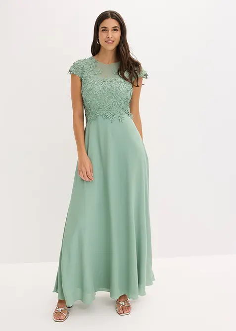 Robe midi en tulle d&eacute;licat avec dentelle, bonprix
