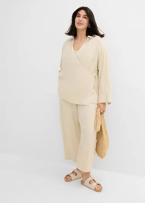 Chemisier cache-c&oelig;ur en lin m&eacute;lang&eacute;, bonprix