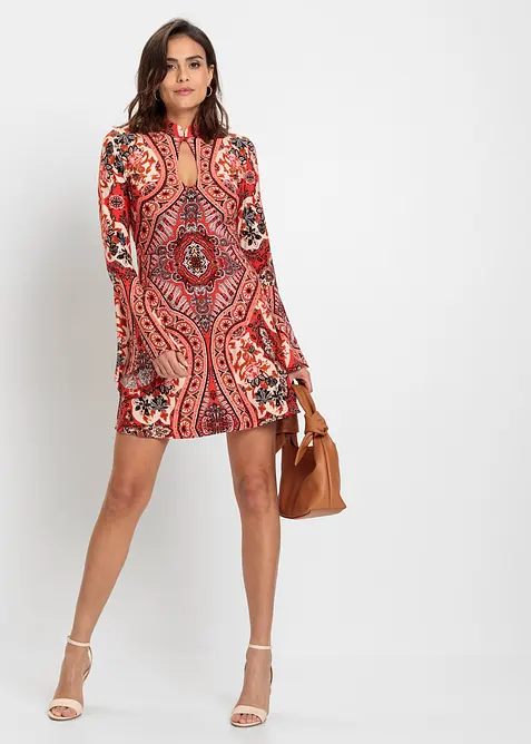 Robe en jersey avec col montant et manches volant&eacute;es, bonprix