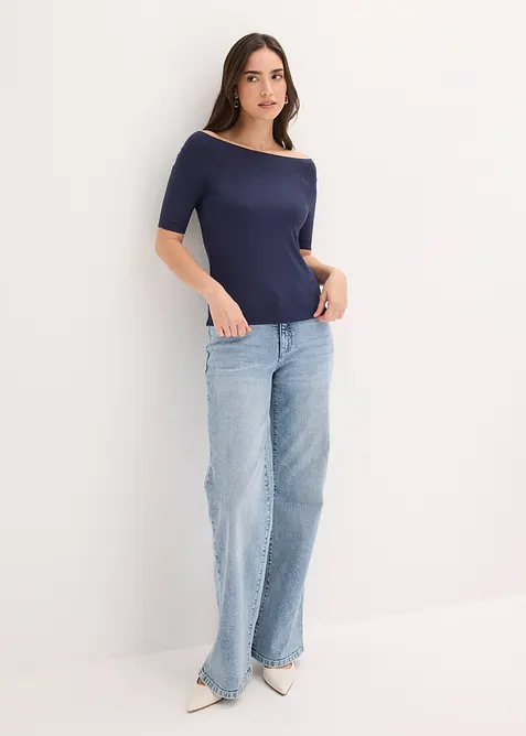 T-shirt encolure Bardot en viscose extensible, bonprix