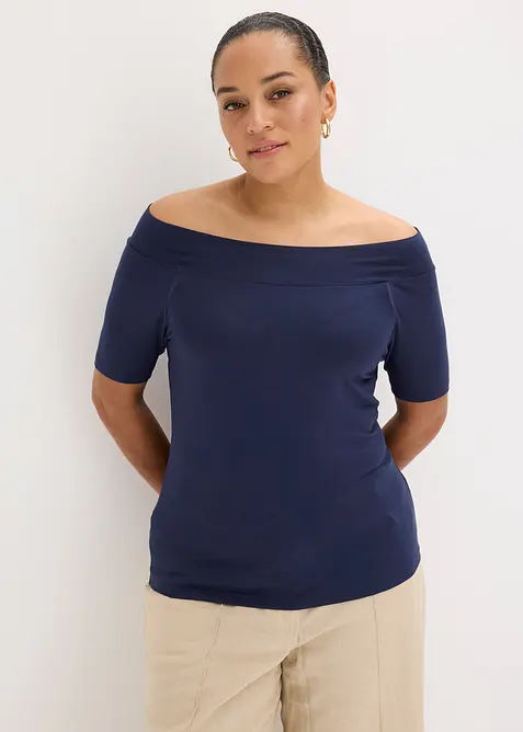 T-shirt encolure Bardot en viscose extensible, bonprix