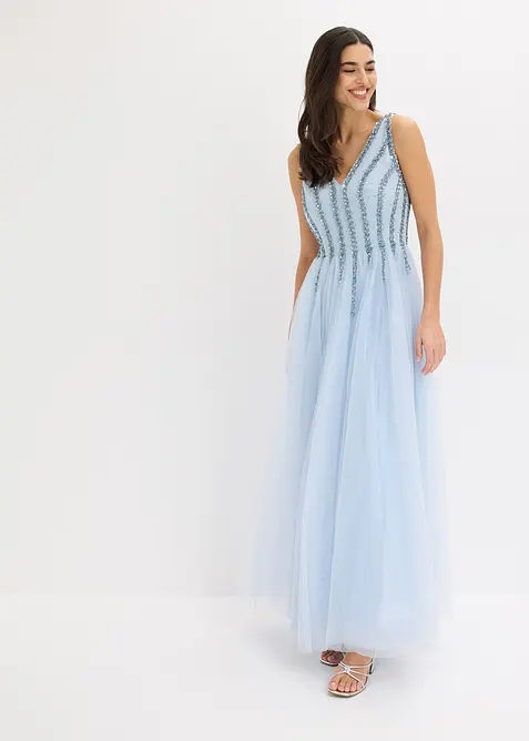 Robe longue en tulle fin avec sequins brod&eacute;s, bonprix
