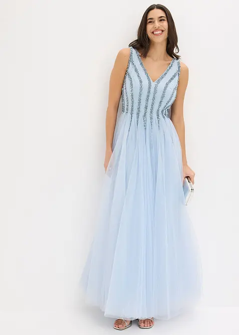 Robe longue en tulle fin avec sequins brod&eacute;s, bonprix