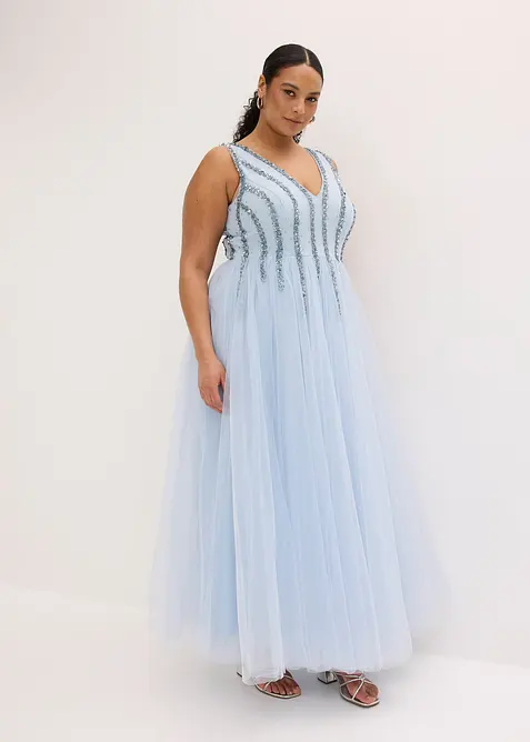 Robe longue en tulle fin avec sequins brod&eacute;s, bonprix