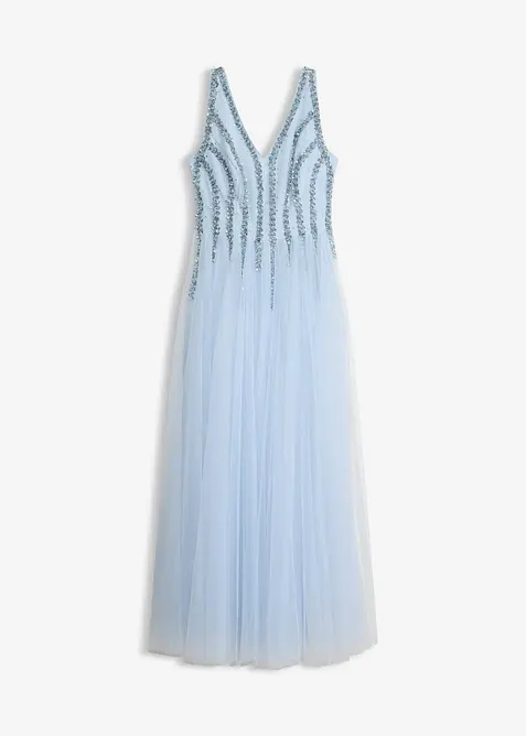 Robe longue en tulle fin avec sequins brod&eacute;s, bonprix