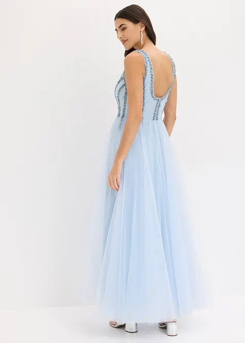 Robe longue en tulle fin avec sequins brod&eacute;s, bonprix