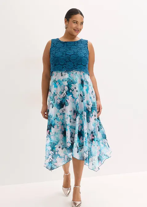 Robe en mousseline avec dentelle, bonprix