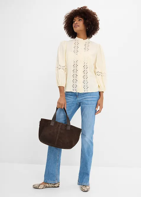 Jean droit taille mi-haute et &eacute;lastiqu&eacute;e, bonprix