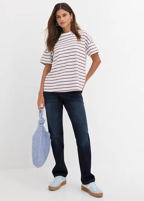 Jean droit taille mi-haute et &eacute;lastiqu&eacute;e, bonprix