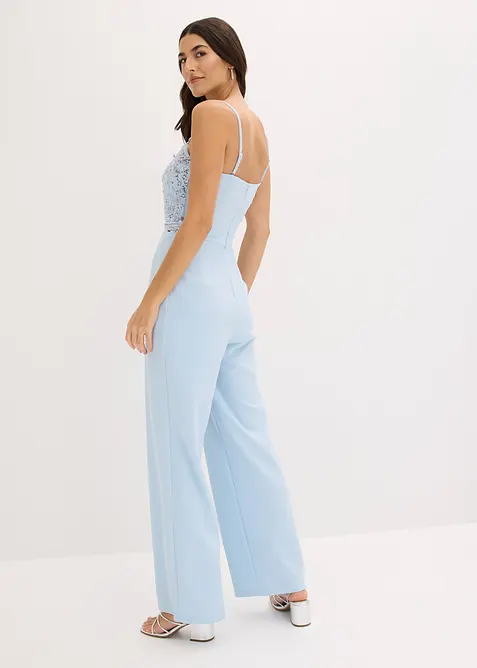 Combinaison en cr&ecirc;pe textur&eacute; avec perles brod&eacute;es, bonprix