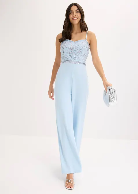 Combinaison en cr&ecirc;pe textur&eacute; avec perles brod&eacute;es, bonprix