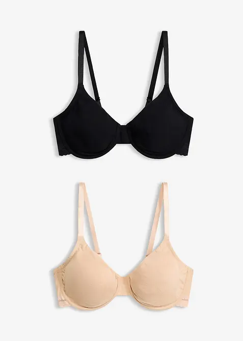 Lot de 2 soutiens-gorge moul&eacute;s coton non rembourr&eacute;s avec armatures, bonprix