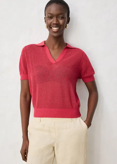 Polo en maille ajour&eacute;e avec lin, bonprix