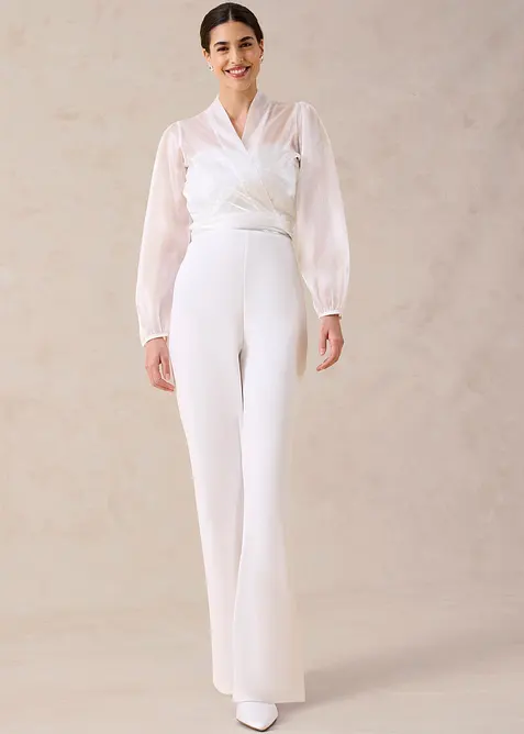 Combinaison en cr&ecirc;pe textur&eacute; avec perles brod&eacute;es, bonprix