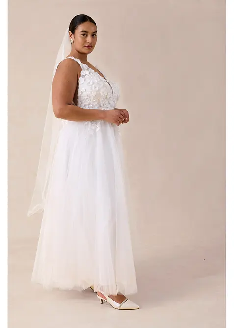 Robe de mari&eacute;e en tulle avec fleurs appliqu&eacute;es, bonprix