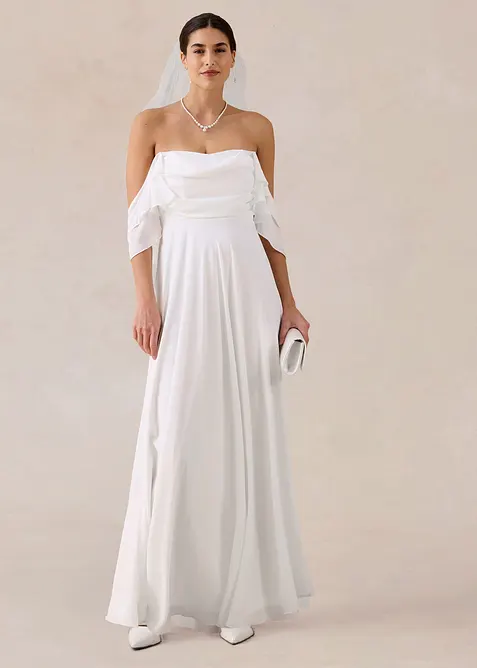 Robe de mari&eacute;e en mousseline avec drap&eacute;, bonprix