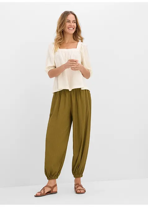 Pantalon sarouel en cr&ecirc;pe textur&eacute;, bonprix