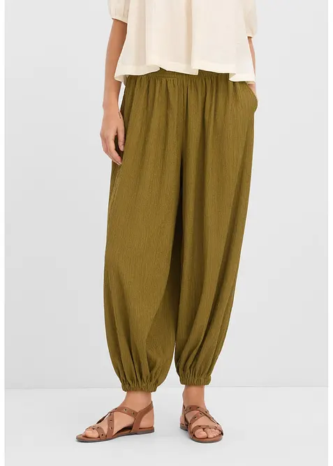 Pantalon sarouel en cr&ecirc;pe textur&eacute;, bonprix