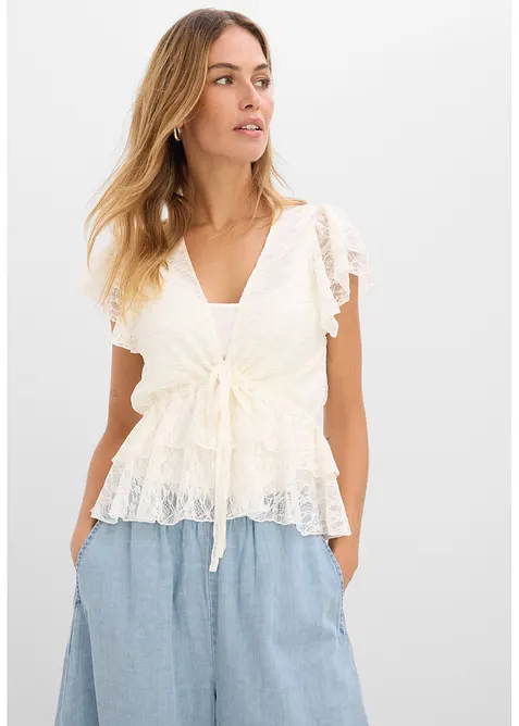 T-shirt court en dentelle, bonprix