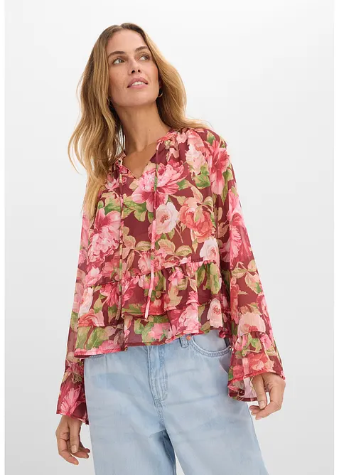 Blouse en mousseline &agrave; volants, bonprix