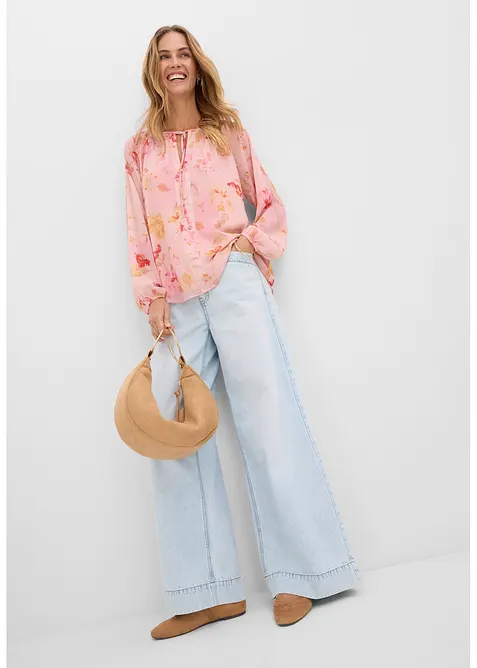 Blouse en mousseline avec liens &agrave; nouer, bonprix