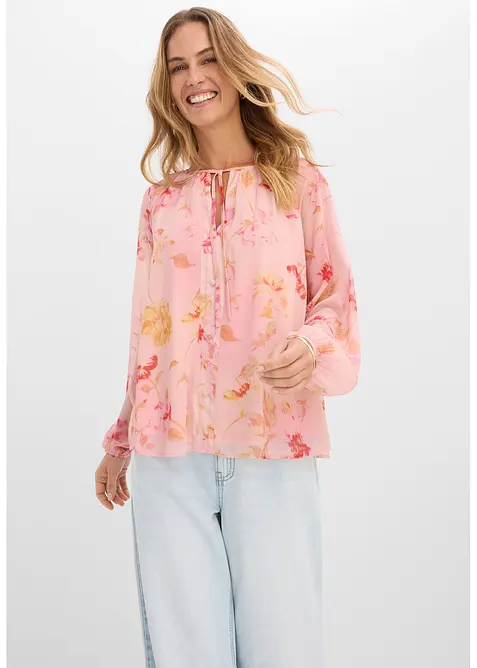 Blouse en mousseline avec liens &agrave; nouer, bonprix
