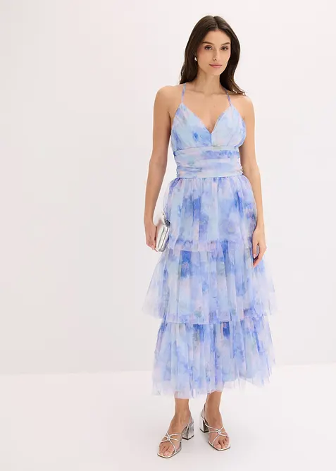 Robe midi en tulle fin &agrave; volants, bonprix
