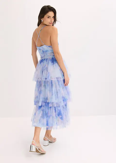 Robe midi en tulle fin &agrave; volants, bonprix