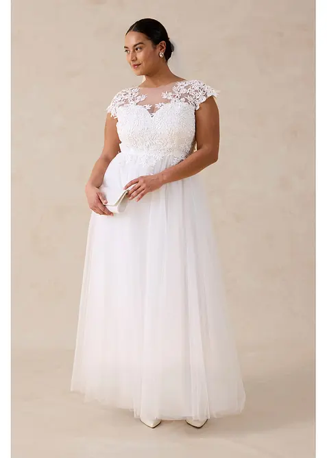 Robe de mari&eacute;e en tulle d&eacute;licat et dentelle, bonprix