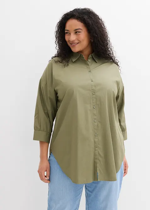 Chemisier oversize en coton, manches 3/4, bonprix
