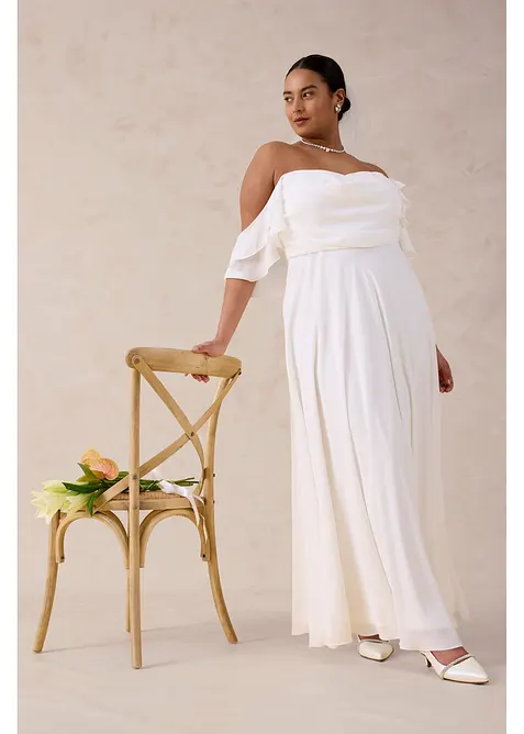 Robe de mari&eacute;e en mousseline avec drap&eacute;, bonprix