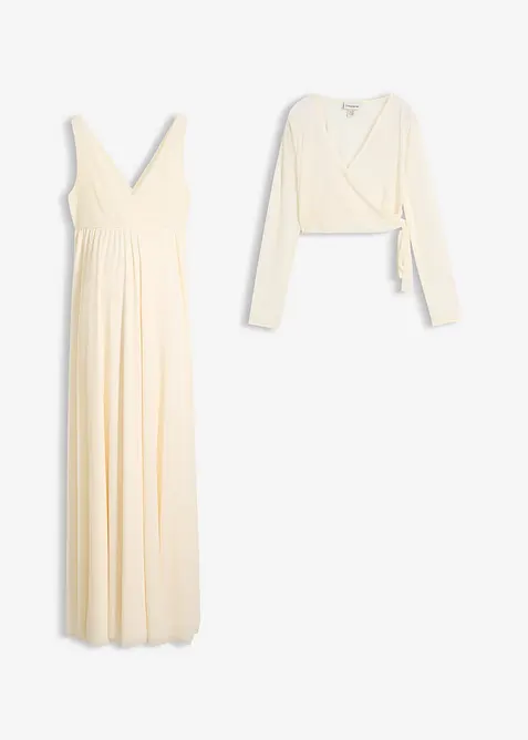Robe de mari&eacute;e couleur jaune p&acirc;le avec fonction allaitement et cache-c&oelig;ur pour la grossesse et apr&egrave;s (ens. 2&nbsp;pces), bonprix