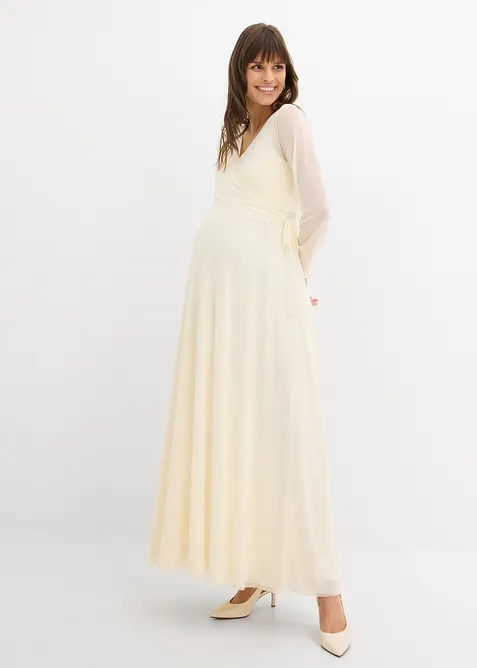 Robe de mari&eacute;e couleur jaune p&acirc;le avec fonction allaitement et cache-c&oelig;ur pour la grossesse et apr&egrave;s (ens. 2&nbsp;pces), bonprix