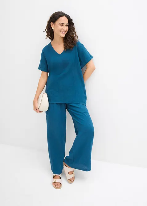 Tunique &agrave; manches courtes en gaze de coton, bonprix