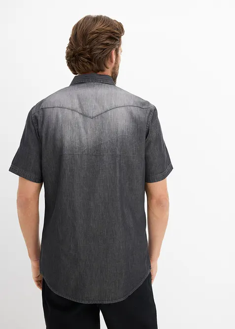 Chemise manches courtes slim en jean, 100% coton, bonprix