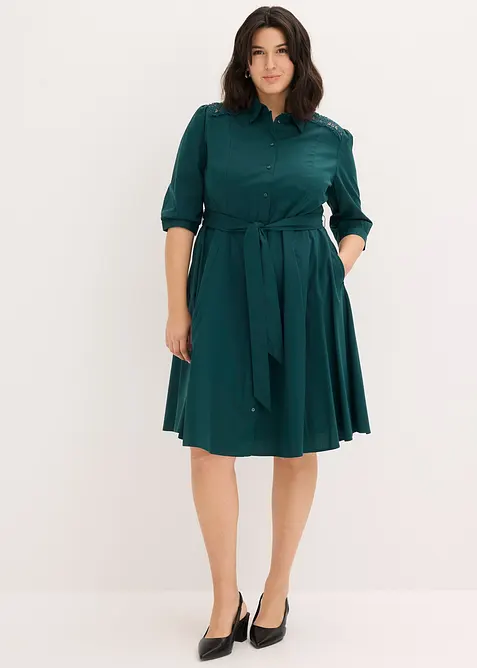 Robe-chemise avec dentelle et lien &agrave; nouer, bonprix