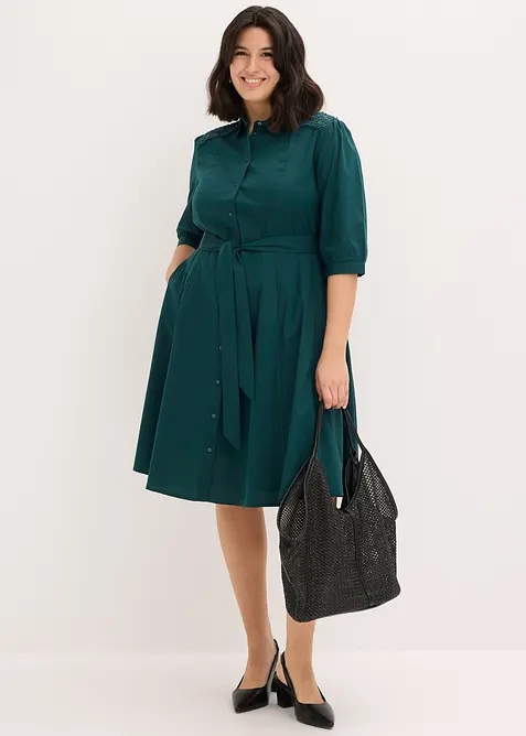 Robe-chemise avec dentelle et lien &agrave; nouer, bonprix