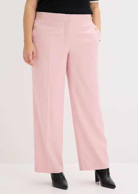 Pantalon large &agrave; pinces et boutons d&eacute;coratifs, bonprix