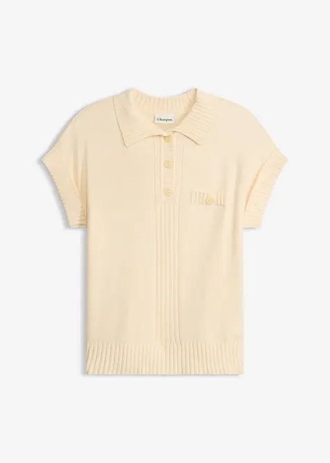 Pull col polo en coton m&eacute;lang&eacute;, bonprix