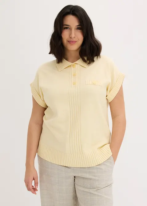 Pull col polo en coton m&eacute;lang&eacute;, bonprix