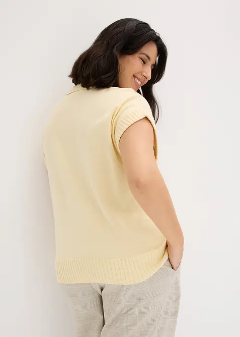 Pull col polo en coton m&eacute;lang&eacute;, bonprix