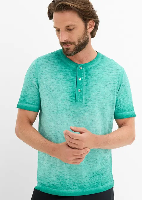 T-shirt col tunisien 100% coton, aspect d&eacute;lav&eacute;, bonprix