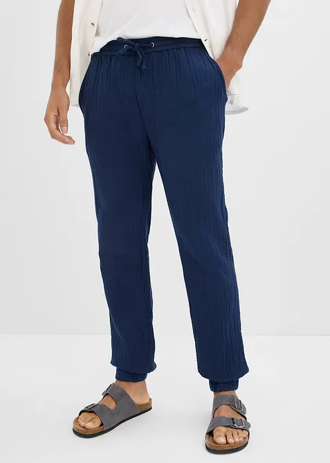 Pantalon jogger regular en gaze de coton, fusel&eacute;, bonprix
