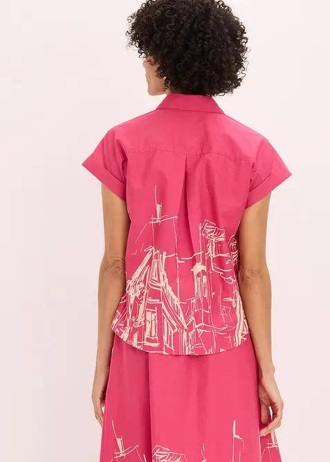 Chemisier manches courtes oversize en popeline de coton, bonprix